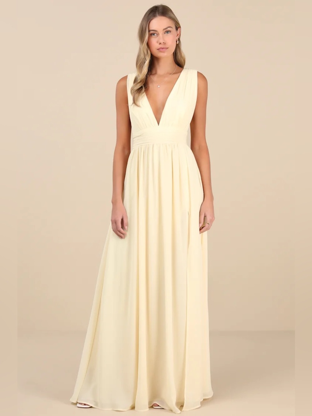NWT Lulus Heavenly Hues Pale Yellow Chiffon Maxi Dress XS Wedding Guest Formal